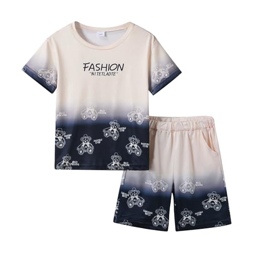 Image of Ayzozuy Boy Clothes Colorblock Top + Drawstring Waist Shorts 2 Pieces Kid Summer Outfits Set