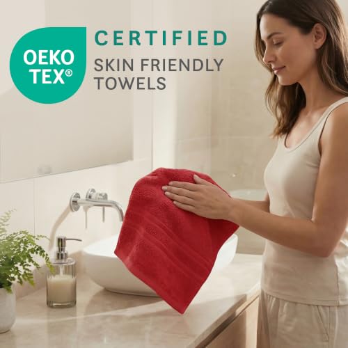 Image of MYTRIDENT 100% Cotton Hand Towel Set, Highly Absorbent, Super Soft, 2 Piece, 400 GSM, Gym & Spa Towels - Tango Tomato