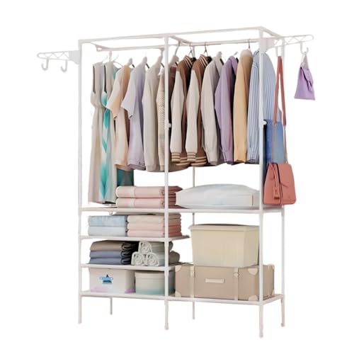 Consejos para Comprar Closets monterrey economicos los mejores 5. 49 Perchero de Piso Multifuncional | Organizador de Ropa | Closet Armable | Rack con Ganchos Resistente | Armario para Dormitorio | Acero Inoxidable (Blanco)