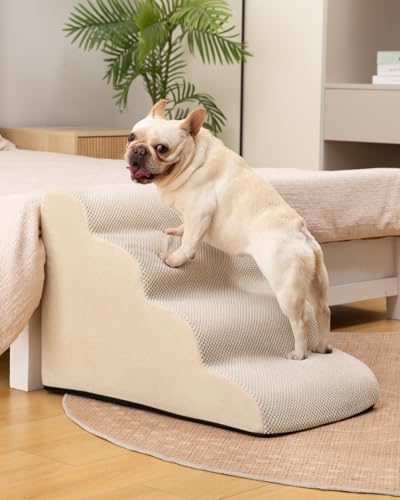 Dog Stairs Ramp for Bed and Couch,4 Step Dog Steps for Small Dogs,Pet Stairs with Non-Slip Bottom for Old Cats,Indoor Pet Steps,Comfort,Durable,17.4" H,Beige - Image 4
