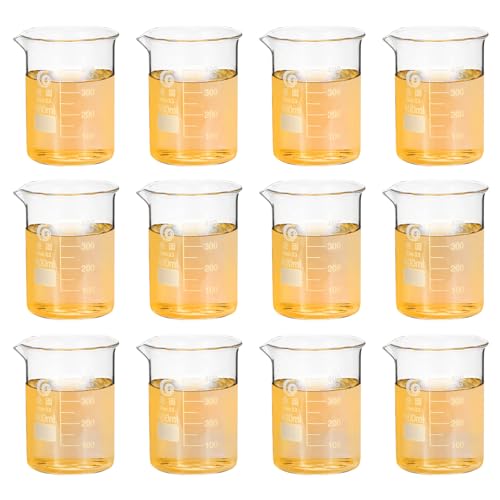 PATIKIL 400ml Low Form Measuring Cup, 16 Pcs 3.3 Borosilicate Glass Beaker Graduated Measuring Pitcher with Spout for Lab Experiment, Cooking and Baking, Clear