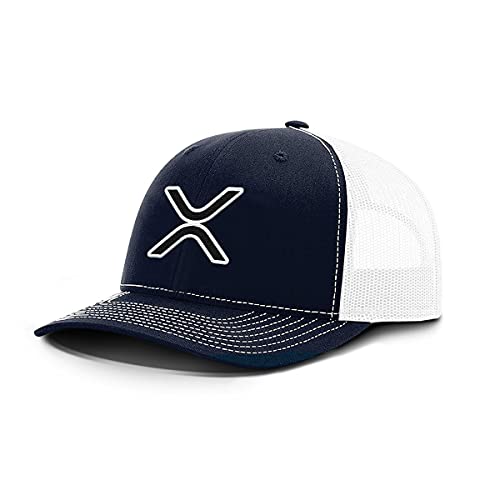 XRP Logo - Cotton Snapback Hat - Breathable Mesh Side for Casual Wear & Outdoor Activities All Seasons - Baseball Cap Women and Men (Navy Front/White Mesh)