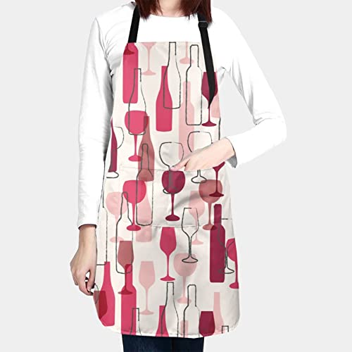 Echoserein Abstract Wine Bottle Apron Adjustable Bib Aprons With 2 Pockets For Men Women Chef Waterproof Decorative For Kitchen Cooking Bbq Grilling #TOP1