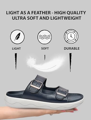 Image of HEALTH FIT Extra Soft Premium Classic Cushion Sliders /with Adjustable Buckle Strap & Light Weight Anti-SkidWaterproof Luxurious Slippers for Men's HF120