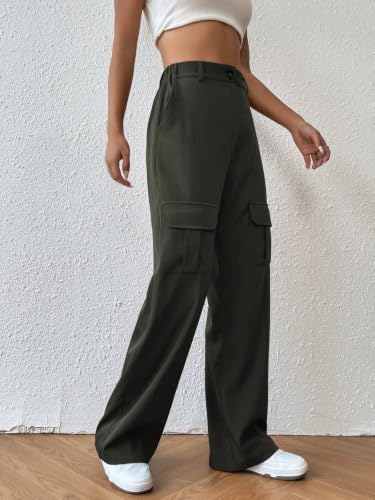 Image of Leriya Fashion High Waist Poly Lycra Trousers for Women - Flared Parachute Pants with Side Pockets | Casual Travel Cargo Pantseriya Fashion High Waist Cotton Trousers for Women