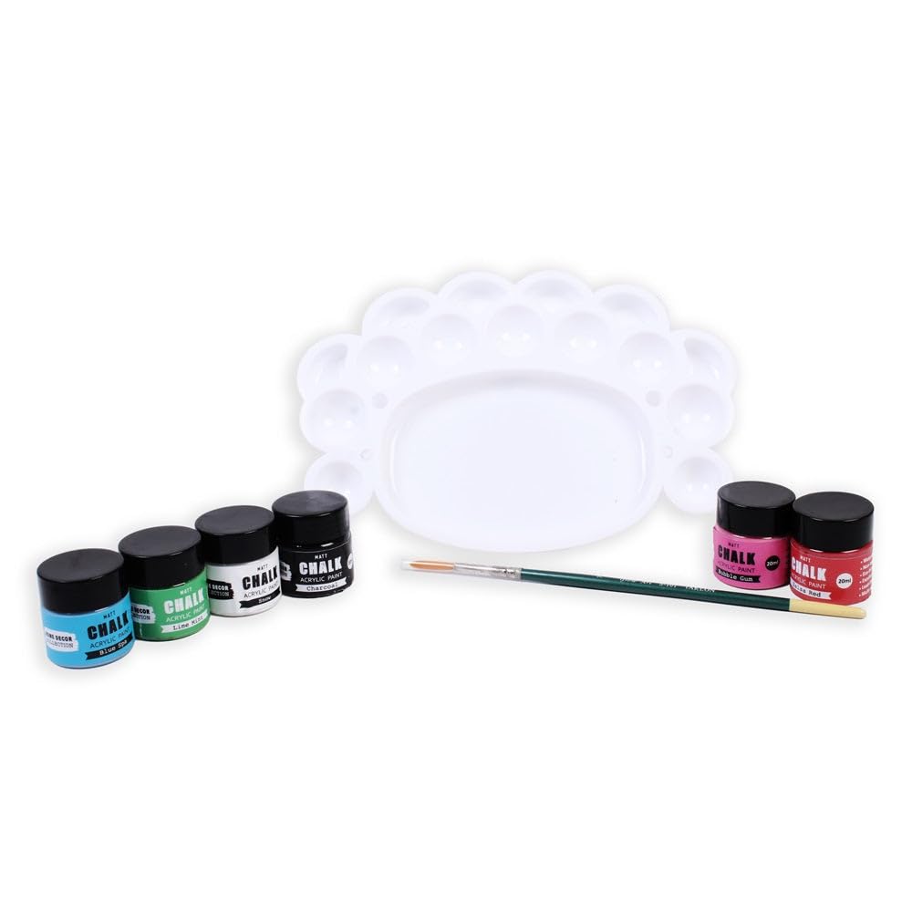 Chalk Paints With Paint Palette and Brush Kit | for Art & Craft, DIY Projects, Wood Furniture, Wall, Home Decor, Glass, Paper, Cloth| Perfect Kit for Kids, Adults