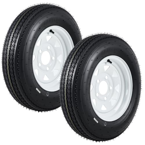 GarveeTech 5.30-12 530-12 530X12 Trailer Tire and Wheel Assembly Heavy-Duty Load Range C 6PR 5 Lug White Spoke Wheel 12 Inch Tires for Utility/Boat/Camper Trailers Set of 2