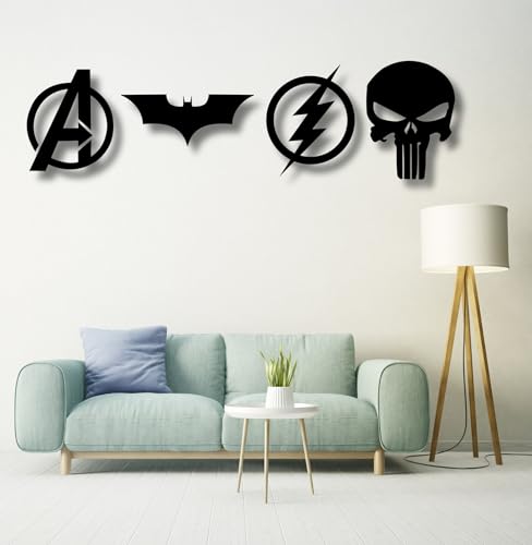 Image of TWIGGY Superhero 6mm MDF Wooden Wall Decor Set for Home, Office, or Gaming Room, Gift, Anime (pack of 4 | The Dark Knight,Punisher,Avengers,Flash)