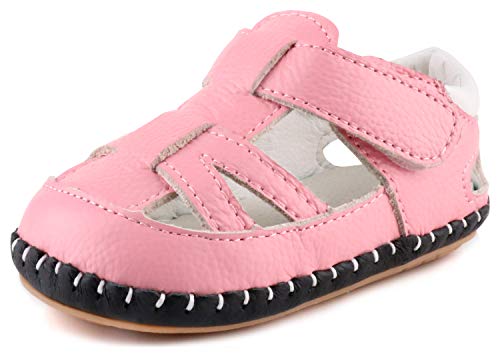 LONSOEN Baby Boys Girls Leather Summer Outdoor Soft-Toe Sandals(Infant/Toddler),Pink KSD008 CN12