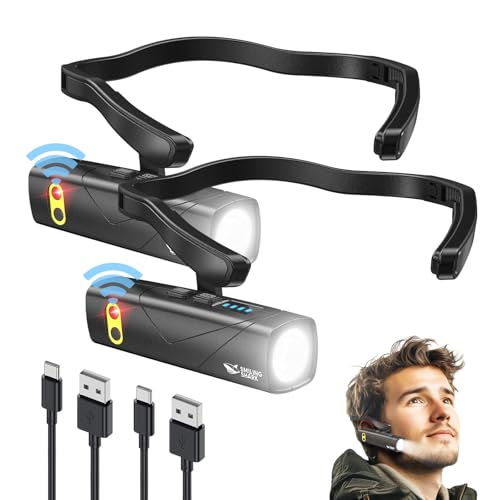 Smiling Shark 充電式 LED ヘッドライト, 【新概念耳掛け式・白色光・赤色光】 耳装着式ヘッドランプ センサー付き USB充電可能 5つの照明モード 高輝度アウトドアヘッドランプ 230°広角照明 超軽量 IPX4 防水防塵 8時間連続使用可能 キャンプ 登山 散歩 釣り 作業 停電用 防災用 最適 日本語取扱説明書 (二個入り)