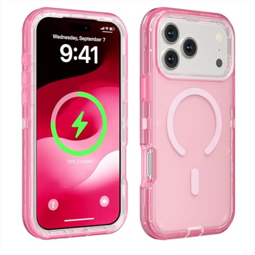 Coque iPhone 14 Pro antichoc magnétique en silicone premium gris et rose