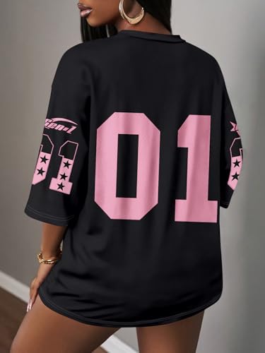 Image of RoseSeek Women's Jersey Shirts Number Graphic V Neck Football T Shirts Tops