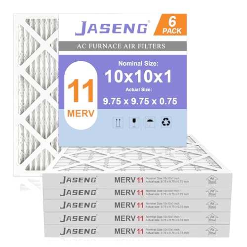 Image of 10x10x1 MERV 11 Air Filter, 6-Pack for Furnace HVAC | MPR 1000 FPR 7 Pleated HVAC filter, Exact Size: 9.84 inchx9.84 inchx0.79 inch, Filters Dust, Pollen & Pet Dander, 3-Month Lifespan