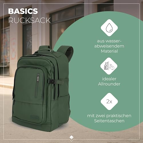 Travelite Rucksack aus wasserabweisendem Material, gepolstertes Laptop Fach 15,6 Zoll, BASICS Tagesrucksack mit Aufsteckfunktion, 48 cm, 28 Liter, 900 Gramm