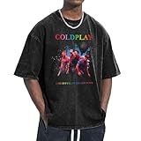 Unisex Cold%Play-Rock Band T-Shirt Baumwolle T-Shirt Antik Waschverfahren Abgesenkte Schulter Kurzarm für Büro Wochenenden und sportliche Aktivitäten