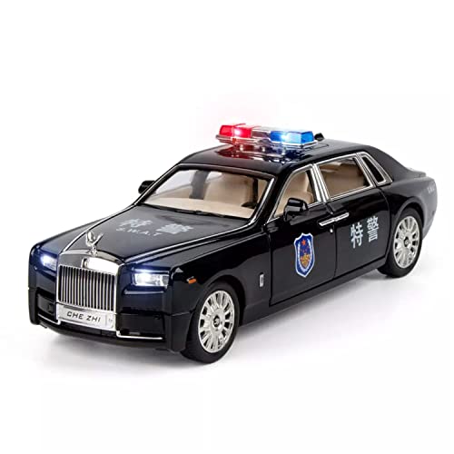 Image of 1 /24 Scale Wheels Diecast Rolls Royce Phantom Police Metal Model Pull Back Alloy Toys with Light and Sound Collection (Black)