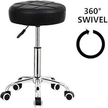 Round Rolling Stool PU Leather Height Adjustable Swivel ...