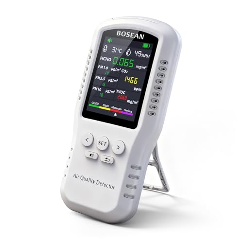 BOSEAN 9 in 1 Air Quality Monitor CO2, TVOC, HCHO, PM2.5, PM10, PM1.0, Temperature and Humidity AQI Detectors with 5 Real Sensors for Home Offices or Schools