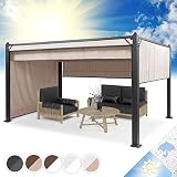 Blumfeldt Pantheon Cortina Pavillon, Wasserdicht mit Faltdach, Stabiler Gartenzelt-Pavillon mit Seitenwänden, Metall-Pavillon Winterfest, Partyzelt mit UV-Schutz, Polyester, Pavillon 3x4m, Grau/Sand