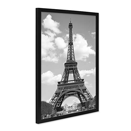 PHOTOLINI Poster mit Bilderrahmen Schwarz \'Eiffelturm\' 30x40 cm schwarz-Weiss Motiv Foto Paris Skyline