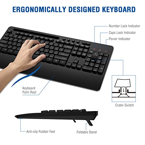 Image of Wireless Keyboard and Mouse Combo, EDJO 2.4G Full-Sized Ergonomic Computer Keyboard with Wrist Rest and 3 Level DPI Adjustable Wireless Mouse for Windows, Mac OS Desktop /Laptop /PC