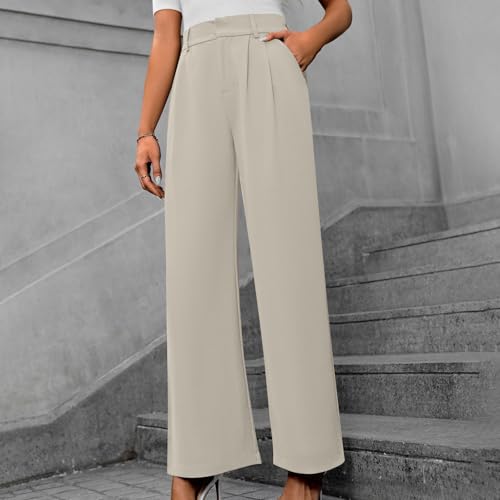 NATHGAM Business Casual Pants for Women Wide Leg Formal Work Pants Baggy High Waisted Pants Long Straight Suit Pants Office2