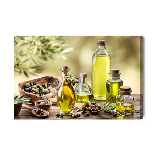 Wallero Tableau sur toile Huile d'olive avec olives olives avec épices – Déco murale moderne & impression artistique| Tableau pour salon chambre cuisine...