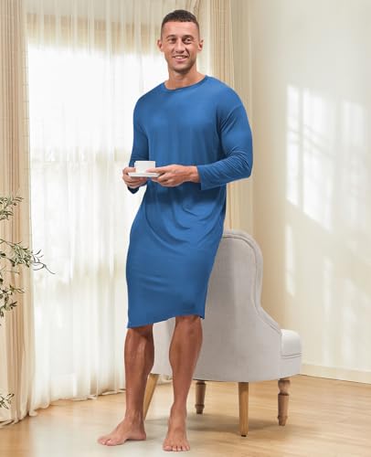HEAVYWOOD Mens Nightshirt Pajamas Long Sleeve Nightgown Sleepwear Big&Tall Sleep Shirts4