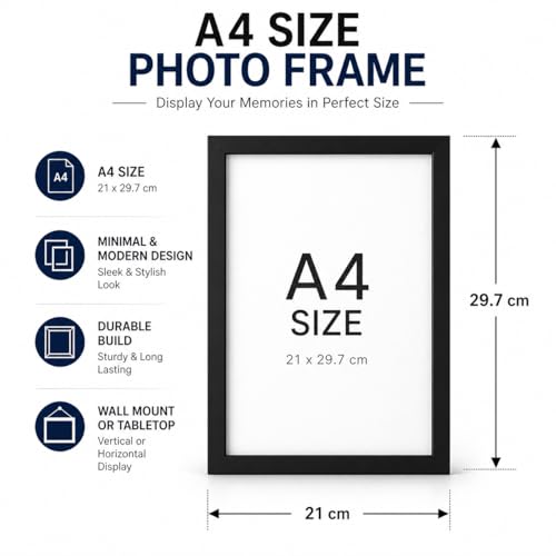 Image of A4 Size Photo Frames - Wall & Tabletop Display, Lightweight Black Frame Khali Frame /A4 Size, 9X12inches (5, Black-Frame)