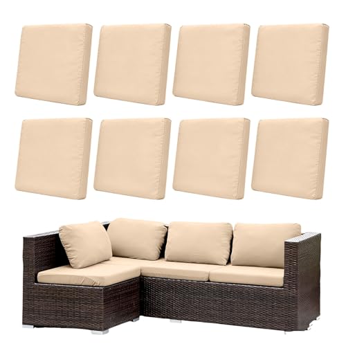 Morbuy 8 Pack Elastic Outdoor Cushion Covers, Water Resistant Garden Seat Cushion Covers, Replacement Patio Furniture Cushion Slipcovers for Rattan Corner Sofa (Beige Yellow) — image 1
