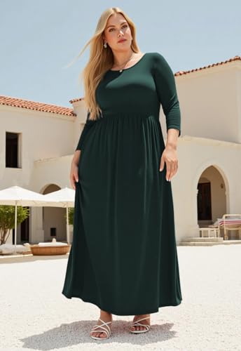 Image of Nemidor Plus Size Maxi Dress for Curvy Women Fall Casual Loose Long Sleeve Dresses with Pocket 14-26