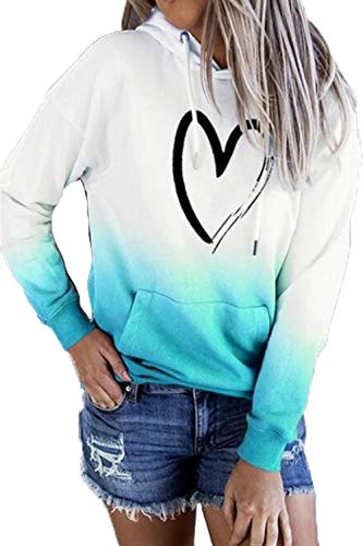 HVEPUO Teenager Mädchen Pullover Mit Herz Hoodie Farbverlauf University Hoody Damen Mit Kapuze Herbst Kapuzenpullov Hoodi Batik Hoddies/Pullies Damen Oberteil Blau XS