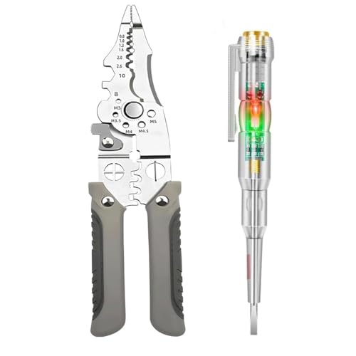 Image of Wire Stripper Tool with LED Voltage Tester Pen Combo | Electrical Wire Stripping Tool with Voltage Detection Pen | Multi Purpose Electric Wire Handling Tool for Home and Professional Use