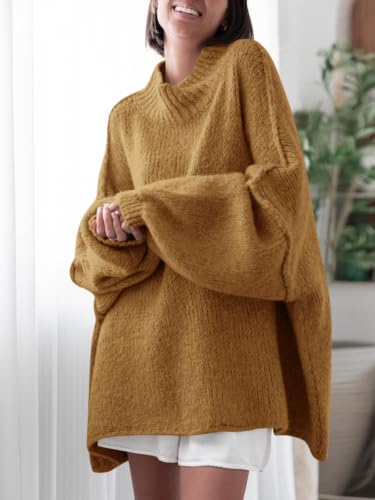 Image of Saodimallsu Womens Oversized Sweaters Mock Neck Batwing Long Sleeve 2026 Fall Trendy Ribbed Knit Casual Tunic Sweater