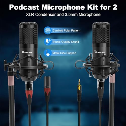 Image of Podcast Equipment Bundle for 2, RGB Audio Interface with XLR Condenser Microphone, and 3.5mm Mic, Mute,48V Phantom Power for Streaming,Gaming,Recording-Black (H1)