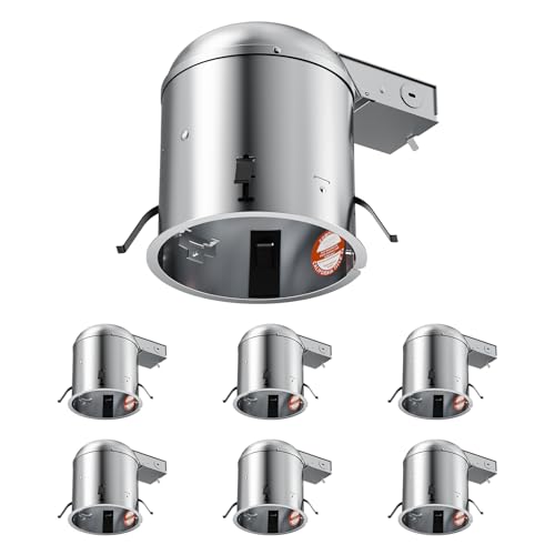 ANYHOME 6 Pack 6 Inch Recessed Lighting Housing Remodel Can Light Housing IC Rated & Air Tight E26 Connector ETL Listed