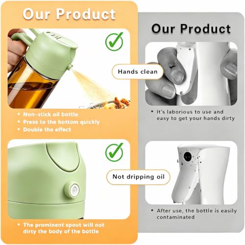 Image of 2 in 1 Oil Sprayer, Oil Sprayer for Kitchen Cooking, 470ml Oil Spray Bottle for Home (Brown+Green)