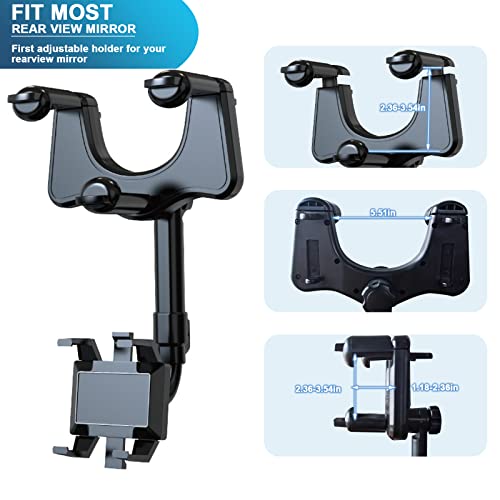 2022 Rearview Mirror Phone Holder For Car - Rotatable And Retractable Car Phone Holder, Multifunctional 360° Rear View Mirror Phone Holder Suitable For All Mobile Phones And All Car (Black 1Pc) #TOP1