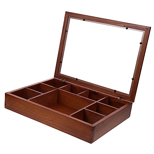 Beaupretty Caja joyero a prueba de polvo organizador de joyas baratija caso minerales pequeño tapa vitrina de joyería vitrina de cristal joyero de madera estuche Vidrio Brown