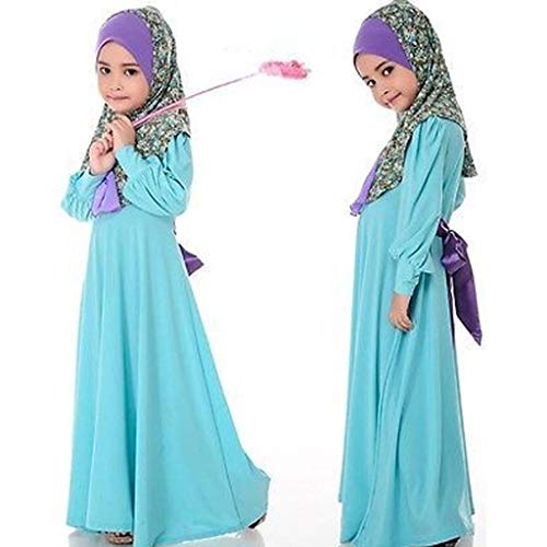 Baby Girl Eid Outfits Kids Islamic Long Muslim Abaya with Floral Hijab Long Sleeves Maxi Dress Muslim Dresses for Girls2