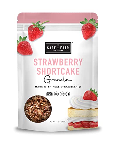 Safe + Fair Strawberry Shortcake Granola – Gluten-Free, Dairy-Free & Vegan Snack – Allergen-Free, Non-GMO, and No Artificial Ingredients - 12oz