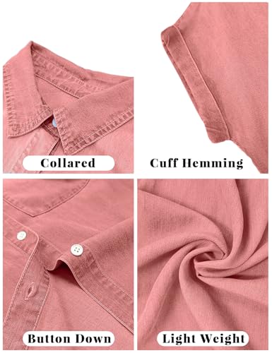 Image of Zilcremo Women Summer Short Sleeve Button Down Denim Shirt Dress