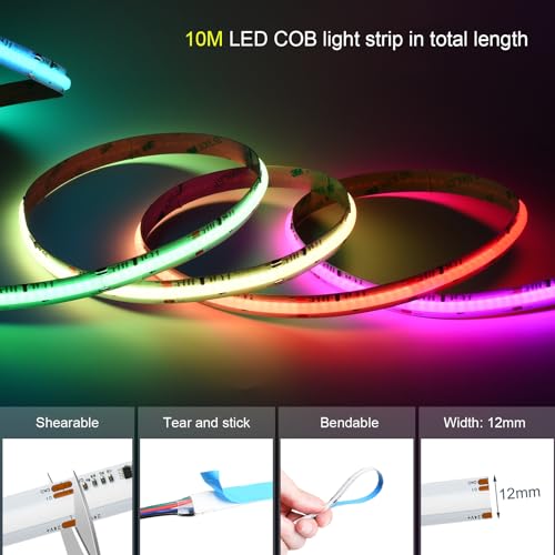 Image of WS2811 Smart IC RGB COB Led Strip Light 16.4FT /5M, 12mm Width, 720 LEDs /M, Chasing Addressable Light for Bedroom Kitchen Wall Decor(Without Controller&Adapter)