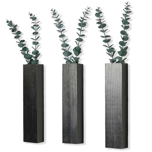 3 Packs Wood Wall Planters with Artificial Plant Eucalyptus, Plant