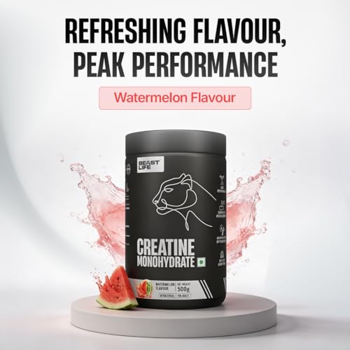 Image of BEASTLIFE Super Micronized Creatine Monohydrate Powder 500g | 135 Servings Watermelon Flavor | NABL Lab Tested | Premium Sports Nutrition for Strength & Performance