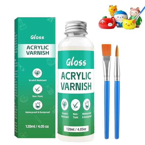 Omeblos 120ml Air Dry Clay Glaze with 2 Brushes Varnish to Prevent Crack and Yellow Waterproof Clay Varnish for Air Dry Clay Polymer Clay Ceramics Sculptures & DIY Crafts