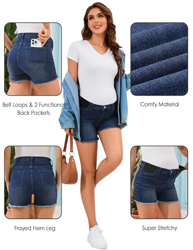 Image of PACBREEZE Women's Maternity Mid-Rise Stretch Denim Shorts Trendy Soft Frayed Hem Pregnancy Shorts, S-XXL