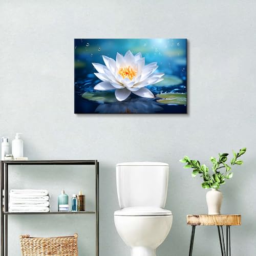 Image of Lotus Flower Wall Art Zen Living Room Wall Decor White Water Lily Floral Canvas Picture Spa Yoga Room Decor Nature Botanical Plant Painting Meditation Poster Spiritual Artwork Home Decoration 16x24 inch