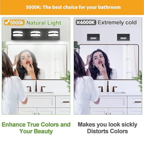 Image of Rotatable LED Bathroom Vanity Light 3-Light 19 inch Black Dimmable ETL | 1550 LM, 15 Min. Quick Install, Acrylic Lampshade, Metal Base, 5000K Color Temperature, Flicker-Free, CRI85 Color Rendering