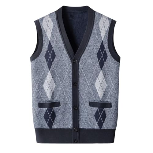 Men’S Classic Argyle Knit Sweater Vest with Pockets Slim Fit V-Neck Sleeveless Button Down Cardigan3